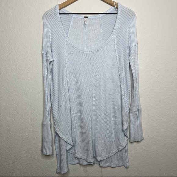 Free People Women‎ Waffle Knit Top Light Blue Small Long Sleeve Tunic Ventura - Picture 3 of 12
